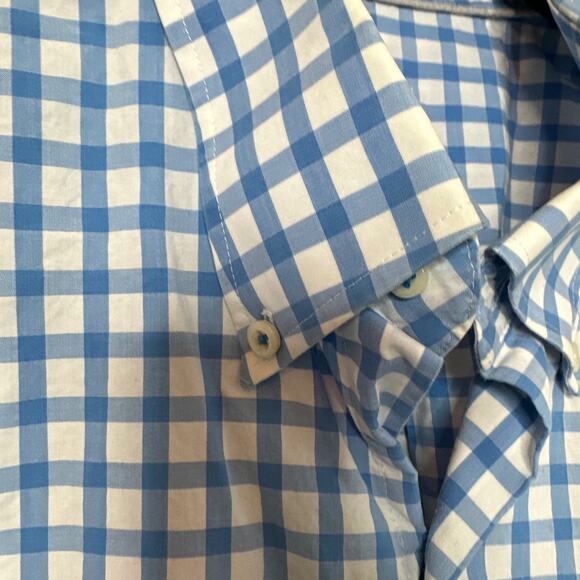 Peter Millar Plaid Button Down Shirt Blue Collared Short Sleeve Size XL - Picture 5 of 7